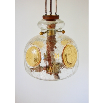Lampa wisząca vintage z lat 70. szkło crackle i mosiądz